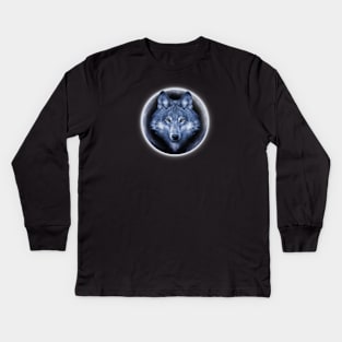 Wolf on the moon Kids Long Sleeve T-Shirt